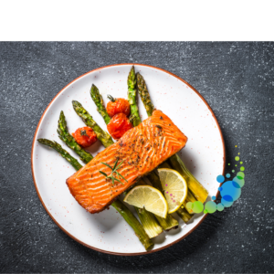 BAKED SALMON WITH ASPARAGUS AND TOMATOES